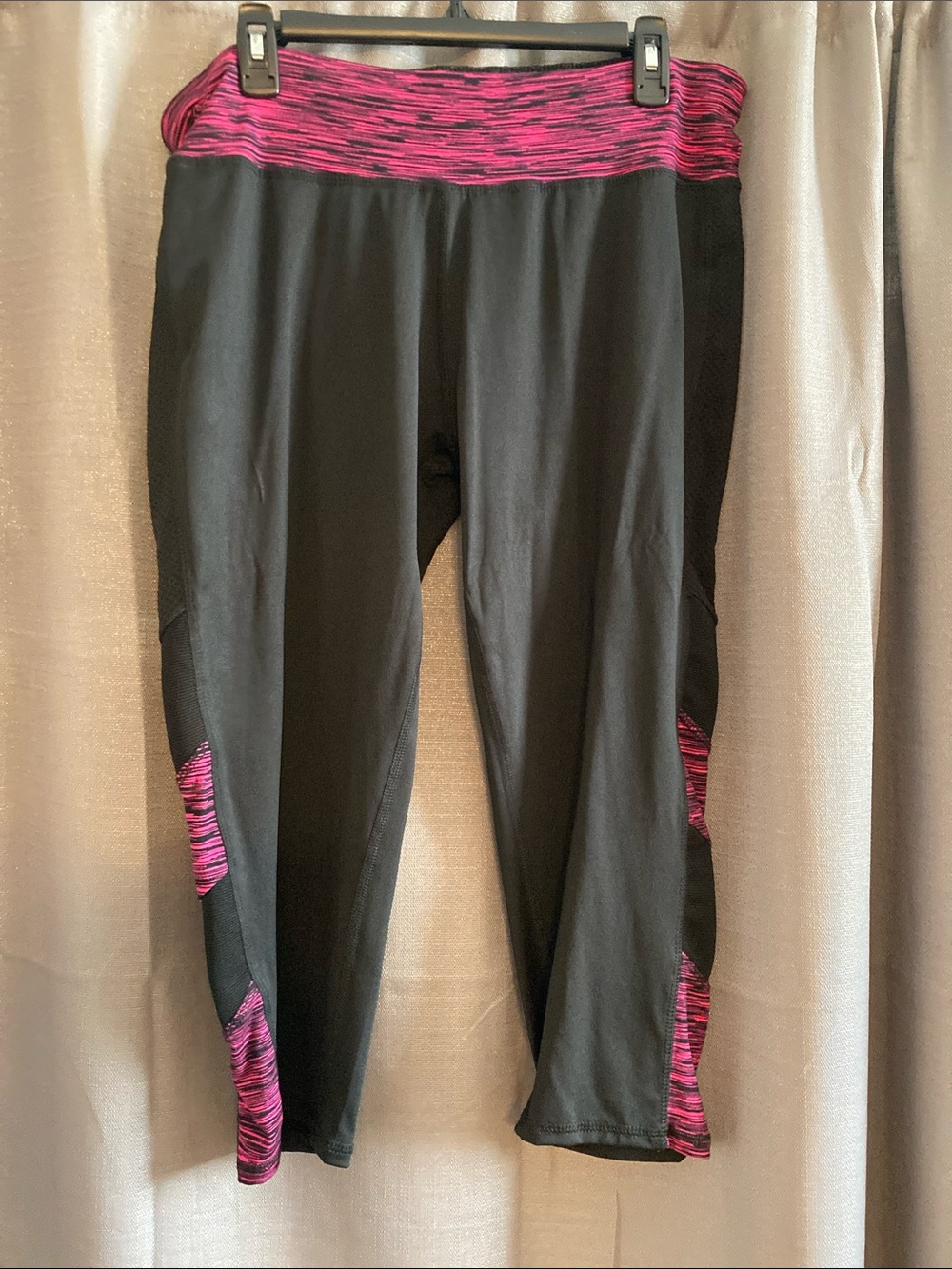 Game Time Black Capris with Pink Heather Waistband and Panels